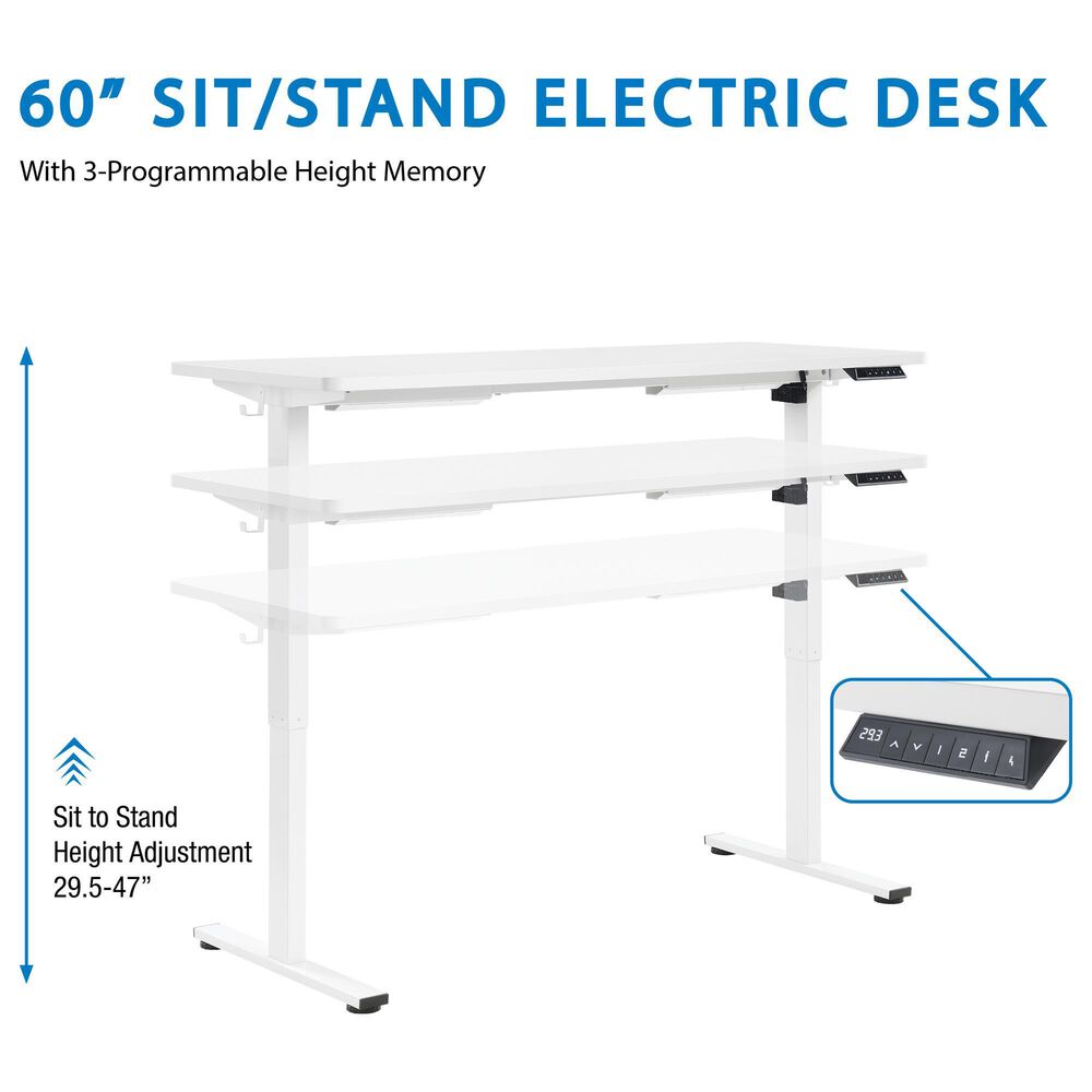 OSP Home Primo 60&quot; Electric Sit and Stand Desk in White, , large