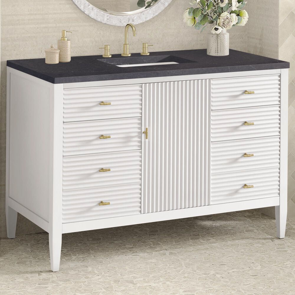 James Martin Vanities Myrrin 48" Vanity in Bright White with 3 cm Charcoal Soapstone Quartz Top, , large