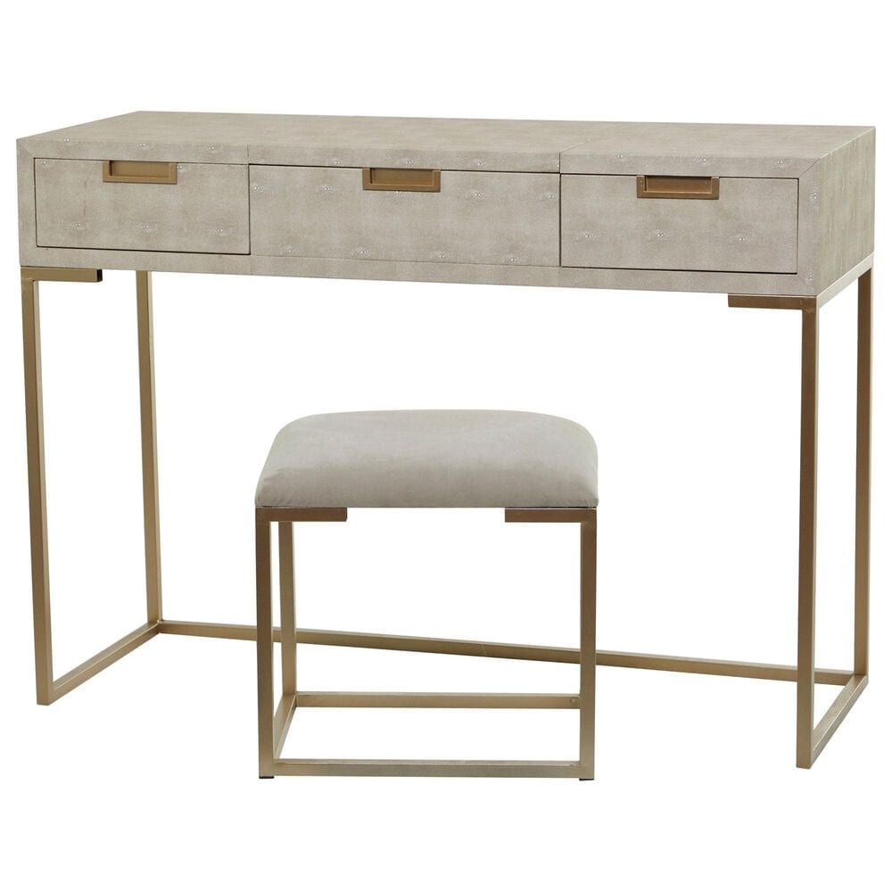 Maple and Jade Vanity Stool and Hidden Mirror in Light Gray and Gold, , large