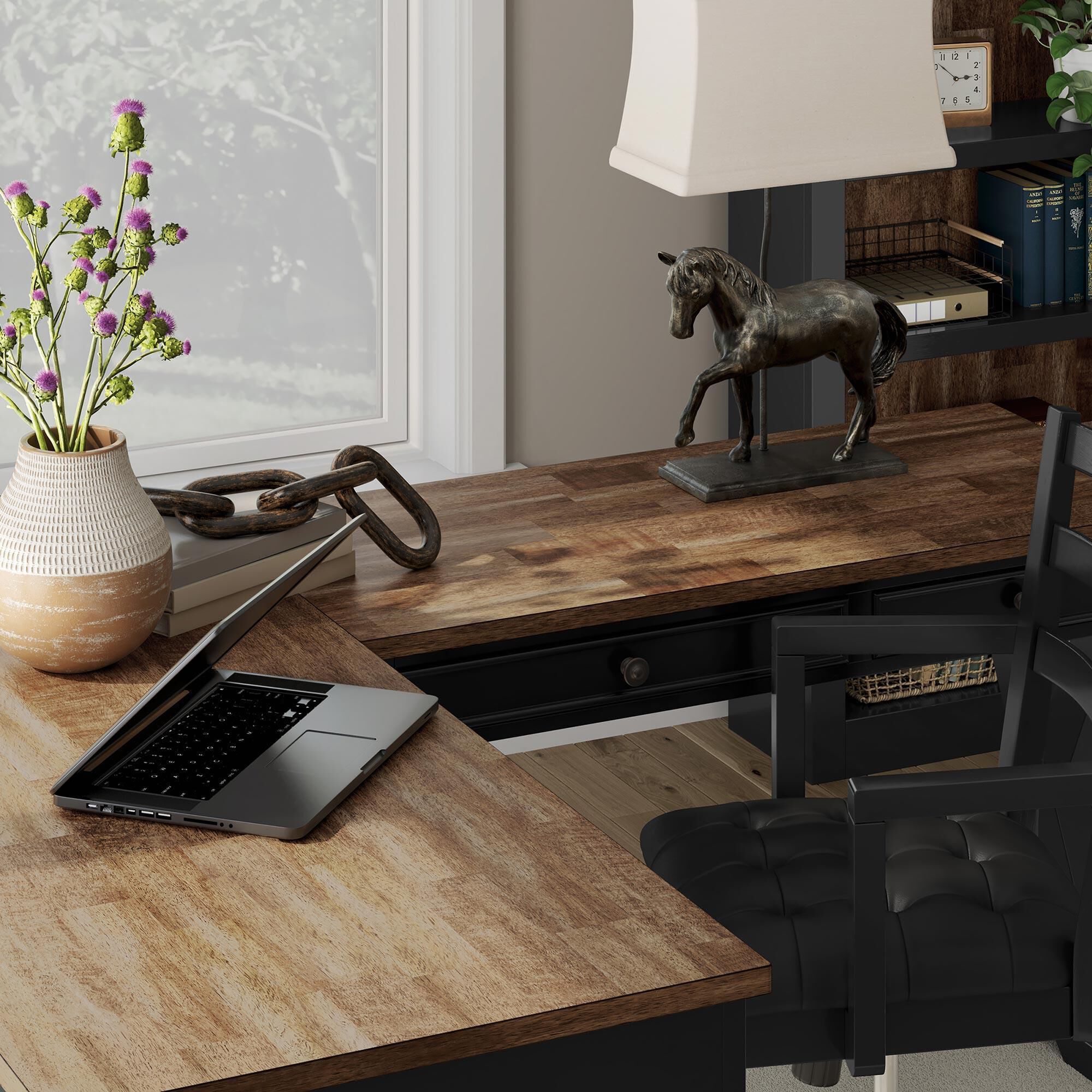 Ashley Wildenauer Home Office Desk in Rich Brown and Warm Satin Black