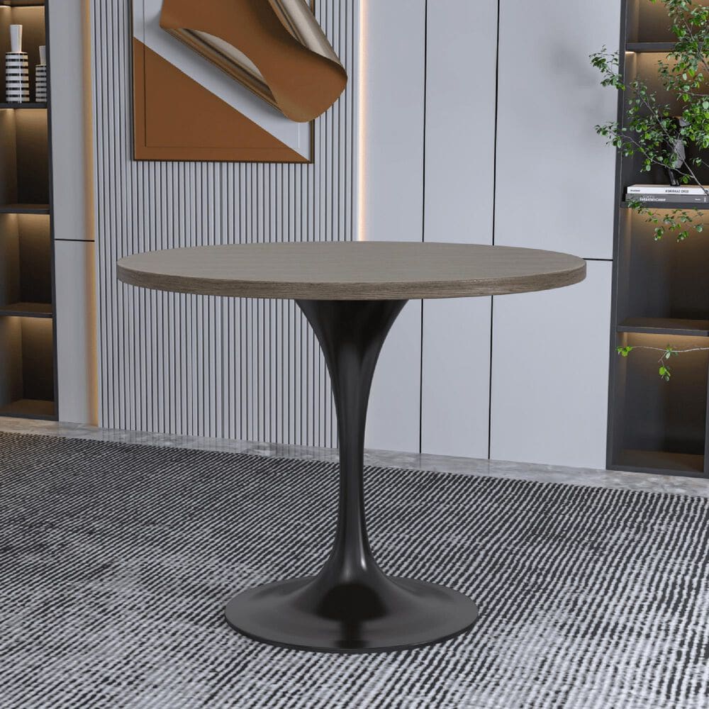 Leisuremod LeisureMod Verve Collection 36 Round Dining Table, Black Base with Dark Maple MDF Top, , large