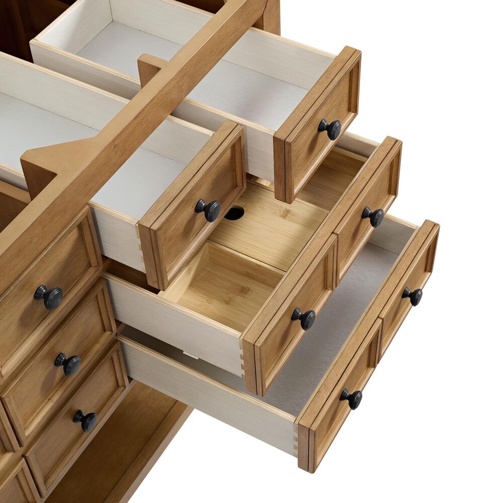 James Martin Vanities Malibu 60" Single Bathroom Vanity in Amber Birch with 3 cm White Zeus Quartz Top and Rectangular Sink, , large