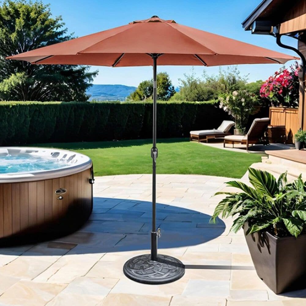 Furniture of America Ravi 11&#39; Push Button Tilt and Crank Lift Octagon Patio Umbrella with Base in Red, , large