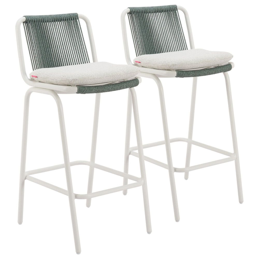 Zuo Modern Luft Patio Barstool in Beige and Green (Set of 2), , large