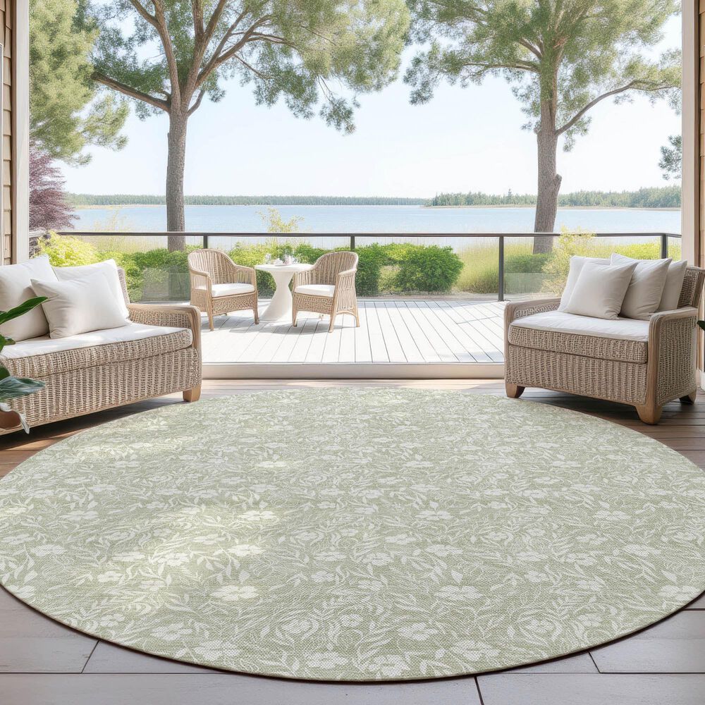 Dalyn Rug Company Soft Essentials Floral Celery 8' Round Indoor/Outdoor Area Rug, , large