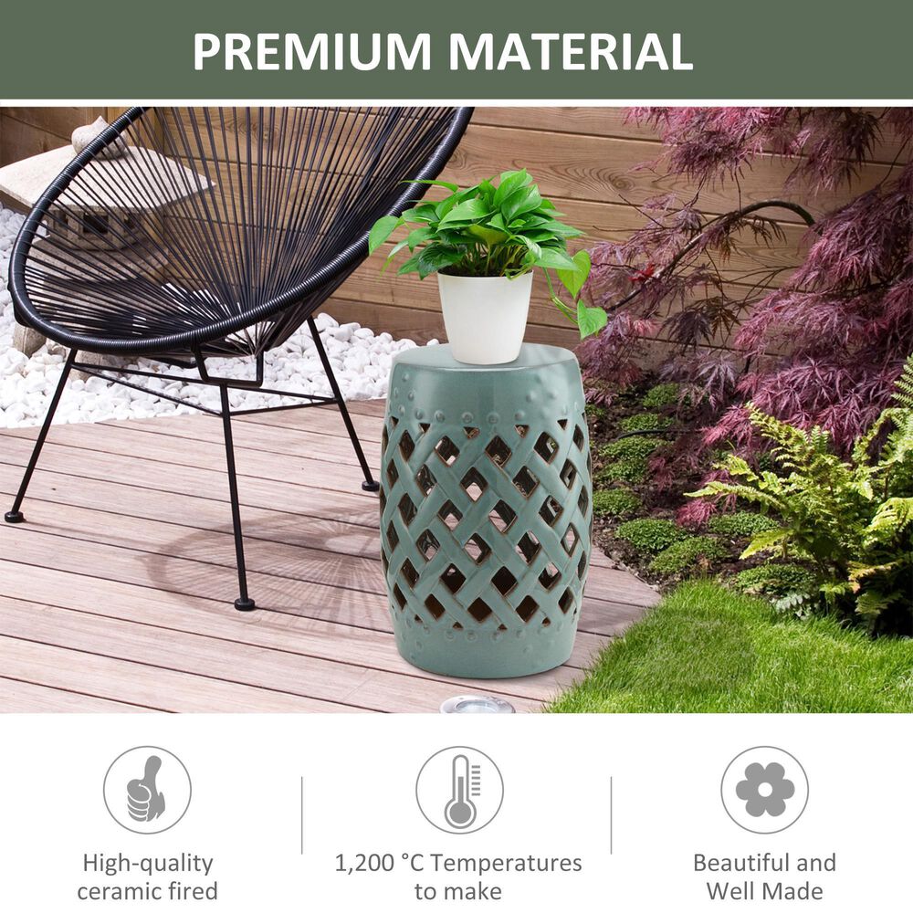 Hearth and Haven Outsunny Outdoor End Table with Woven Lattice Design in Blue, , large