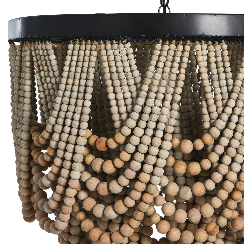 Creative Coop Laurel 2-Tier Draped Wood Bead Chandelier with Black and Natural Shade, , large