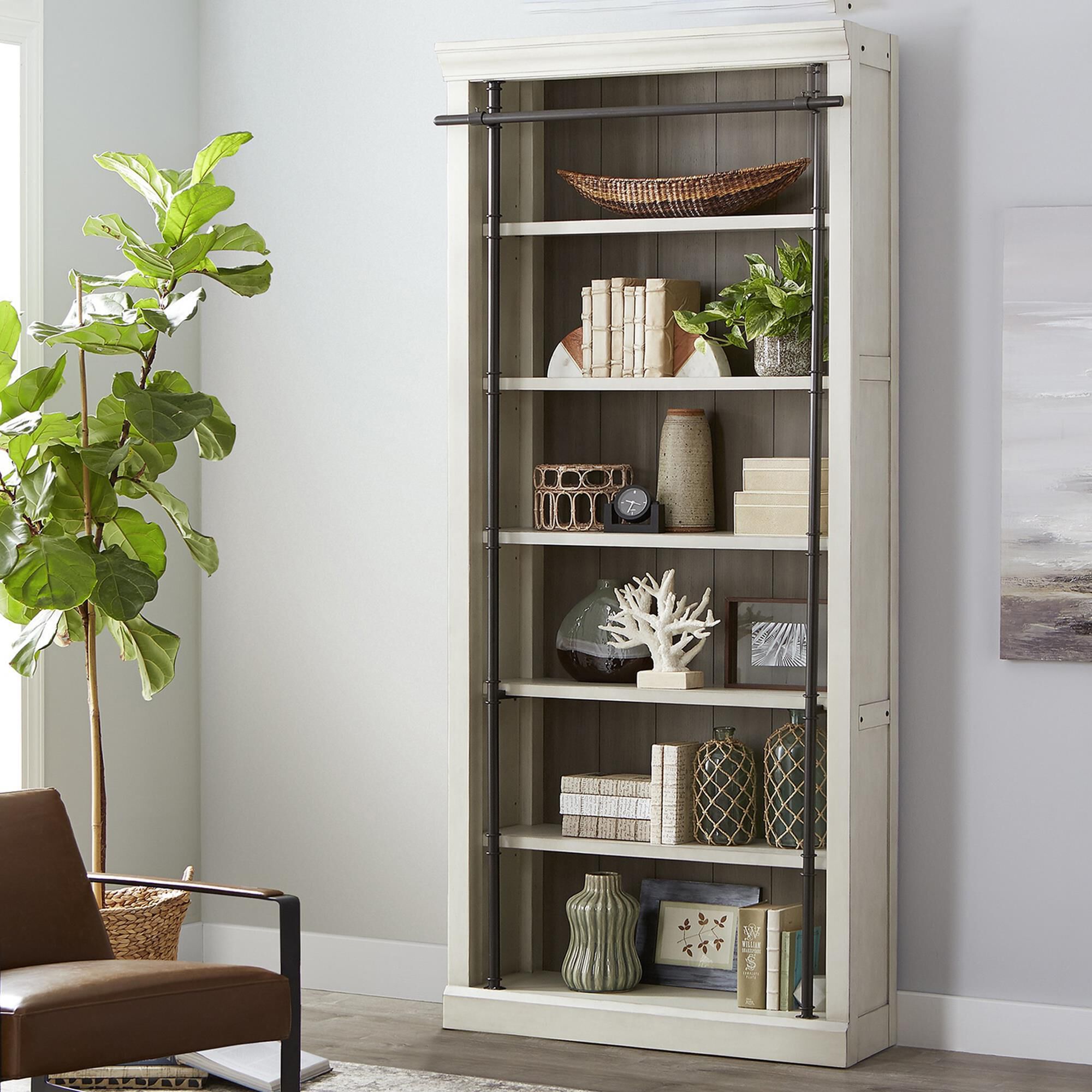 Wycliff Bay Toulouse Bookcase in Aged White and Warm Gray without