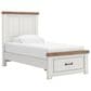 Ashley Savonport Twin Storage Bed with Dresser Chest and Nightstand in White and Brown, , large