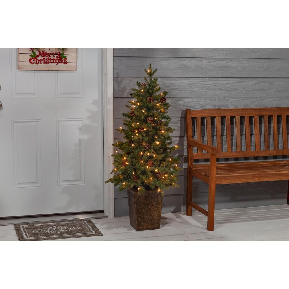 The Gerson Company 4&#39; Potted Pre-Lit Artificial Georgia Pine with White LED Lights in Green, , large