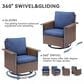 Sunwell Garden Patio Swivel Glider Chair with Brown Frame and Square Armrests in Navy (Set of 2), , large
