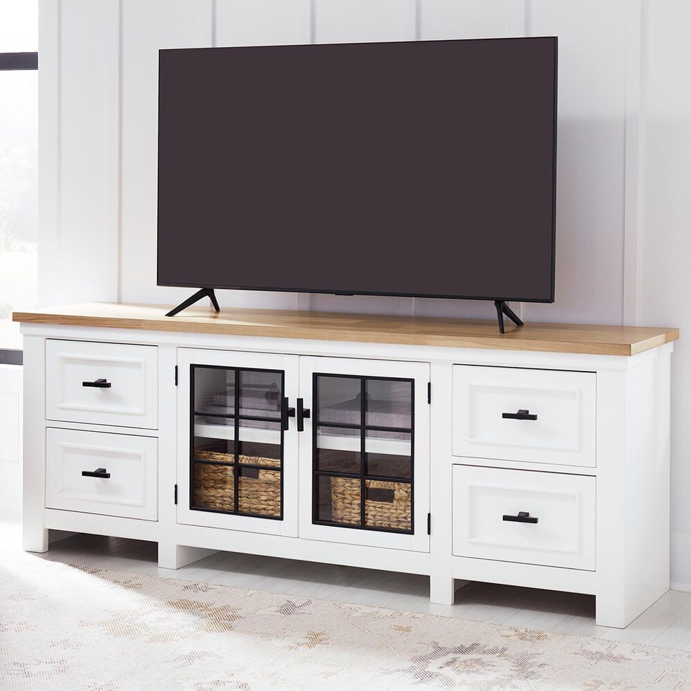 Ashley Ashbryn 74&quot; TV Stand in White and Natural, , large