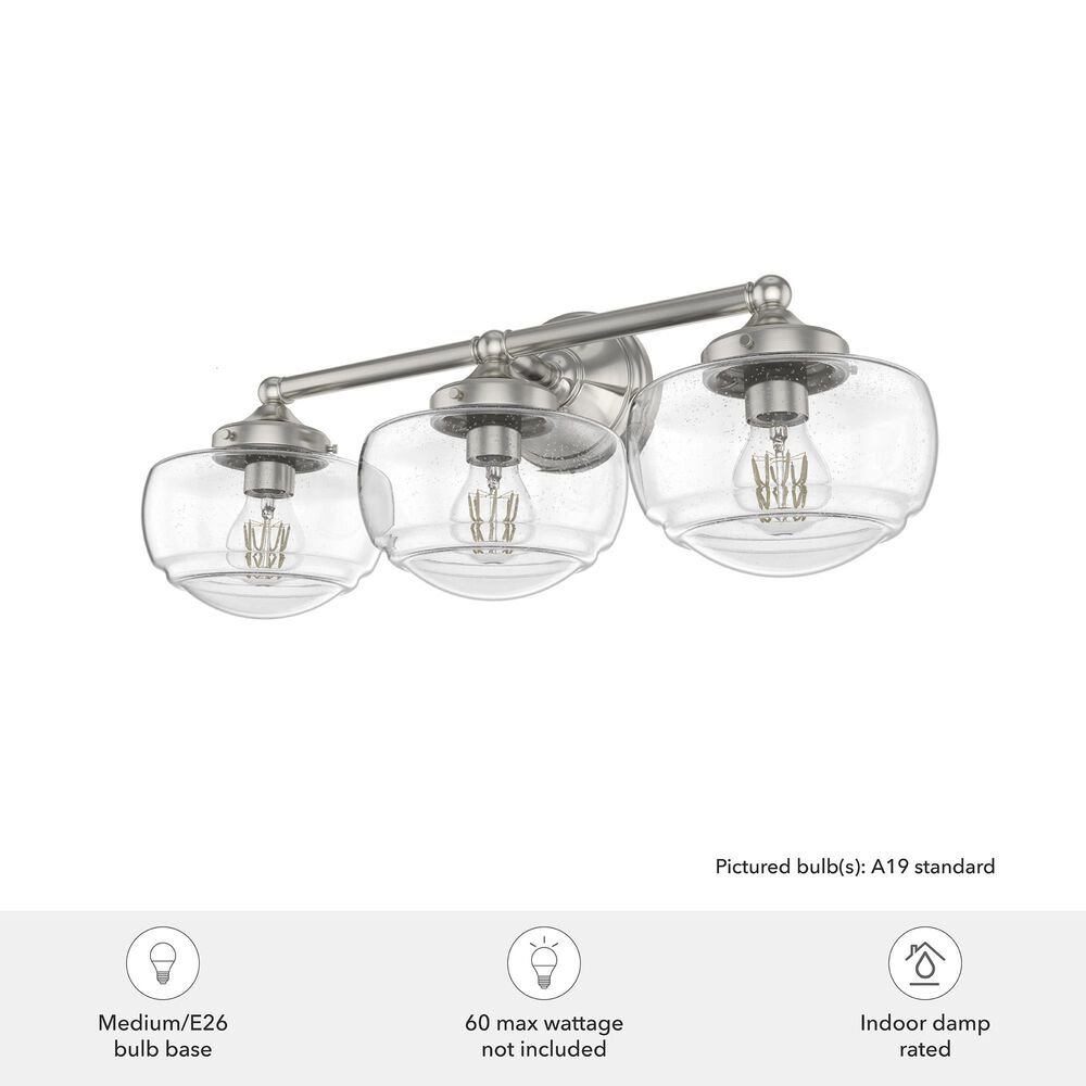 Hunter Saddle Creek 3-Light Vanity with Clear Seeded Shade in Brushed Nickel, , large