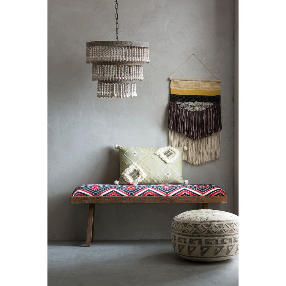 Creative Coop Laurel 3-Tier Wood Bead Chandelier with Antique White Shade, , large