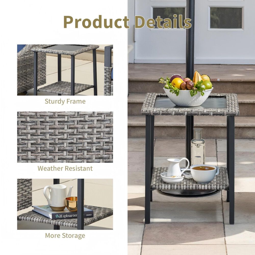 Sunwell Garden 19" Patio Square Side Table with Glass Top in Gray, , large