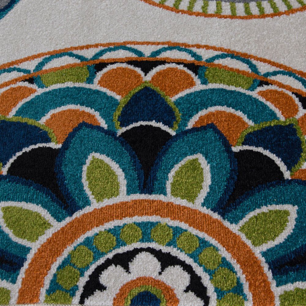 Central Oriental Terrace Tropic Burnette 6&#39;7&quot; x 9&#39;6&quot; Snow and Multicolor Area Rug, , large