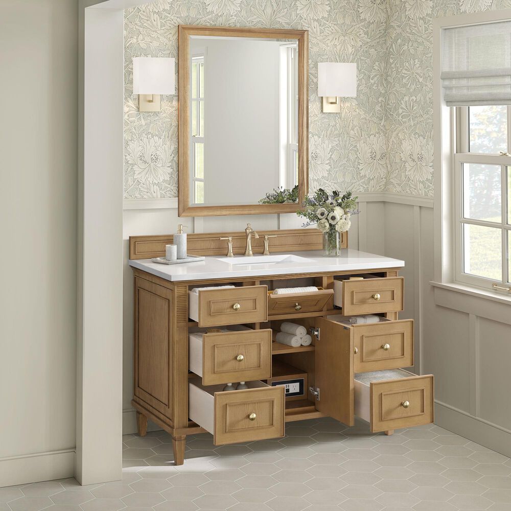 James Martin Vanities Lorelai 48&quot; Single Vanity in Light Natural Oak with 3 cm White Zeus Quartz Top, , large