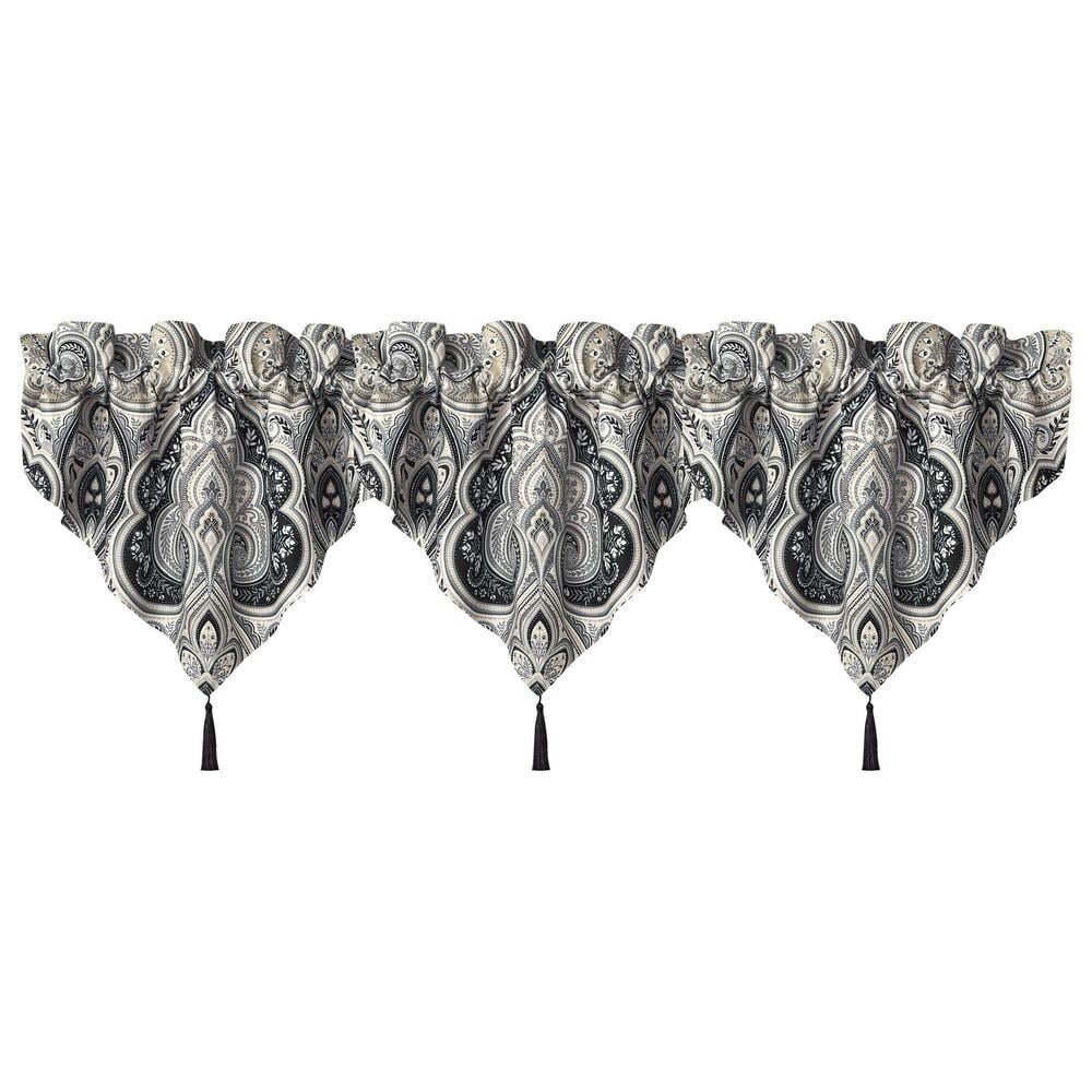 J. Queen New York Messina 40" x 21" Window Ascot Valance in Black, Grey and Silver, , large