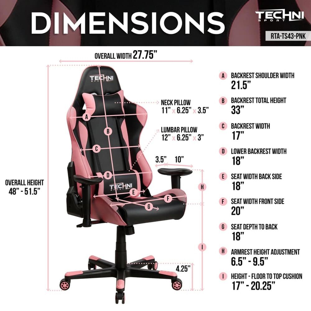 Techni Sport ProGamer2 Gaming Chair in Black and Pink, , large