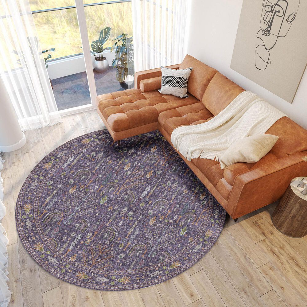 Dalyn Rug Company Hatay HY5 8&#39; Round Eggplant Area Rug, , large