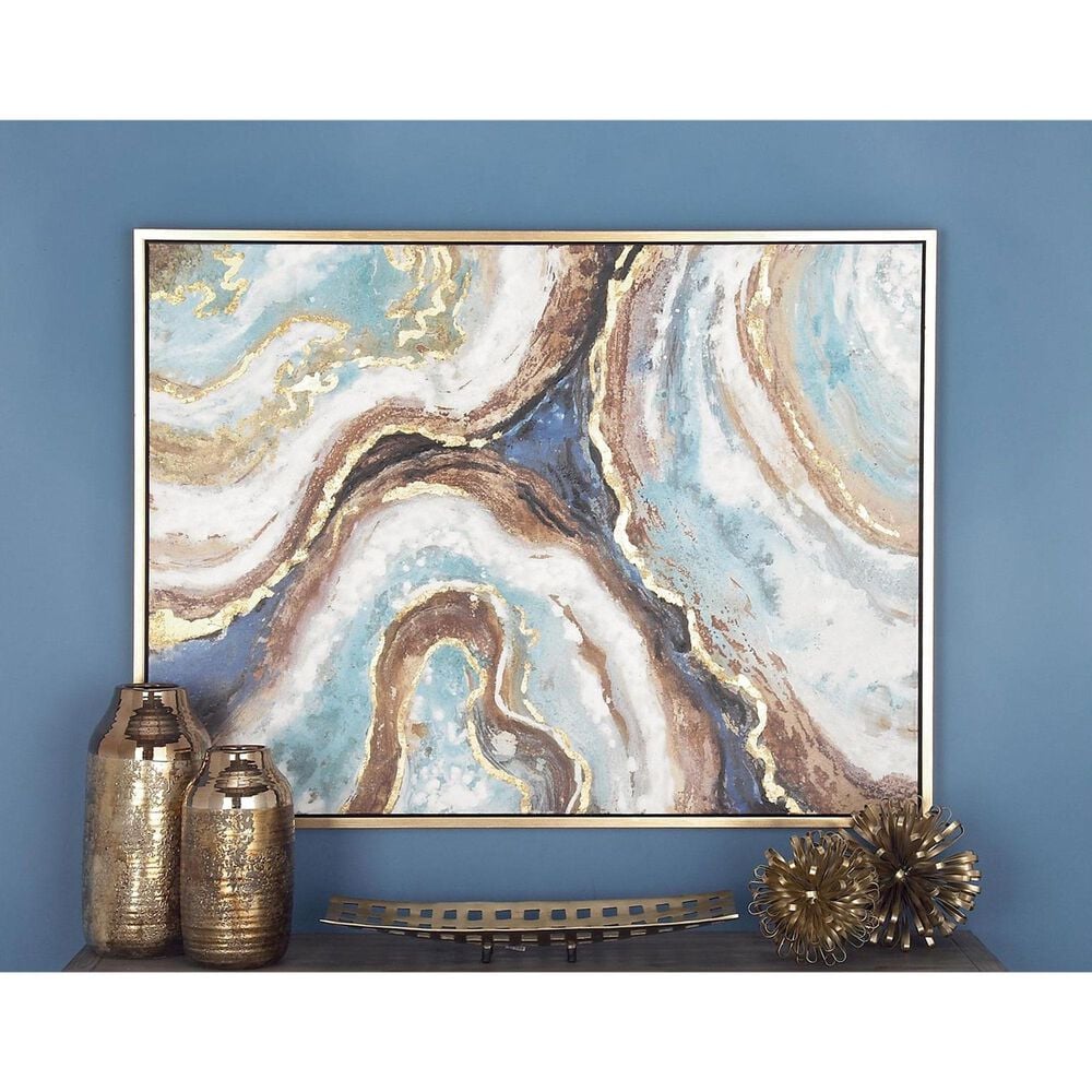 Maple and Jade 47&quot; x 36&quot; Enlarge Slice Geode Wall Art with Gold Frame in Blue, Brown, Teal and White, , large