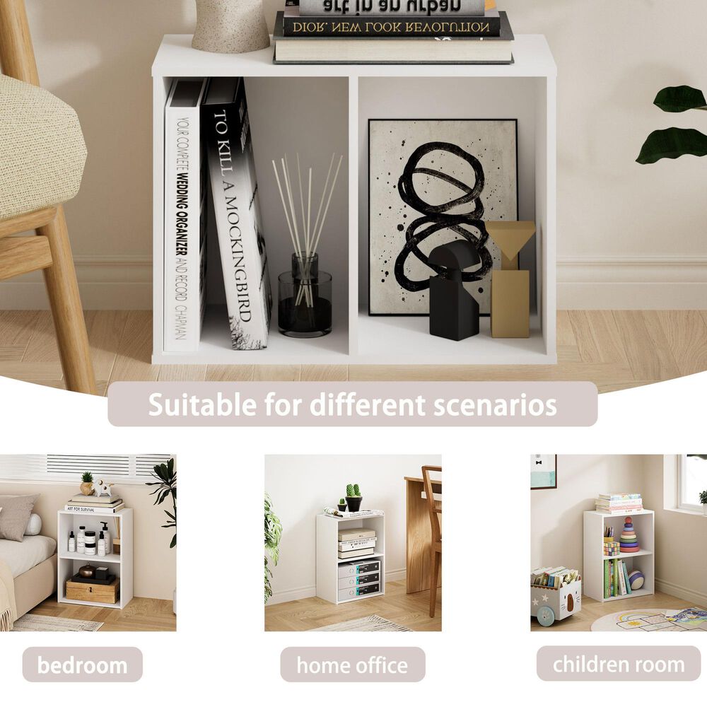 HOMLUX 2-Tier Cube Compact Storage Shelf Organizer Bookcase in White, , large