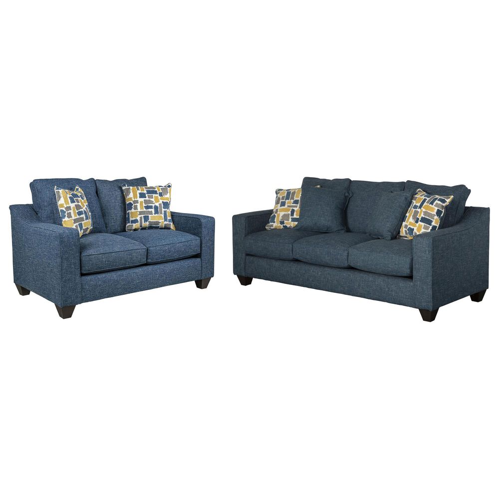 J Cooper USA Galaxy Stationary Sofa and Loveseat Set in Azure and Galaxy Blue, , large