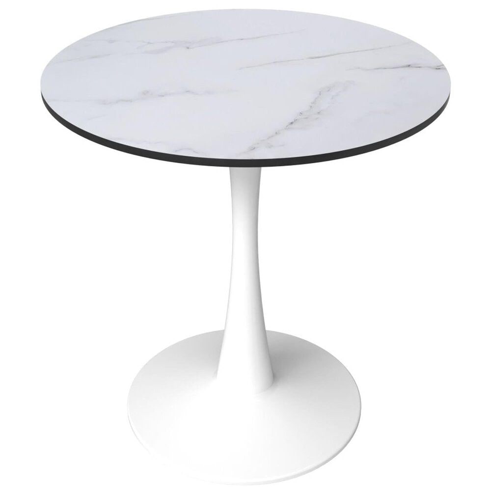 Leisuremod Leisuremod Bristol 24 round dining table White base with marbled MDF top, , large
