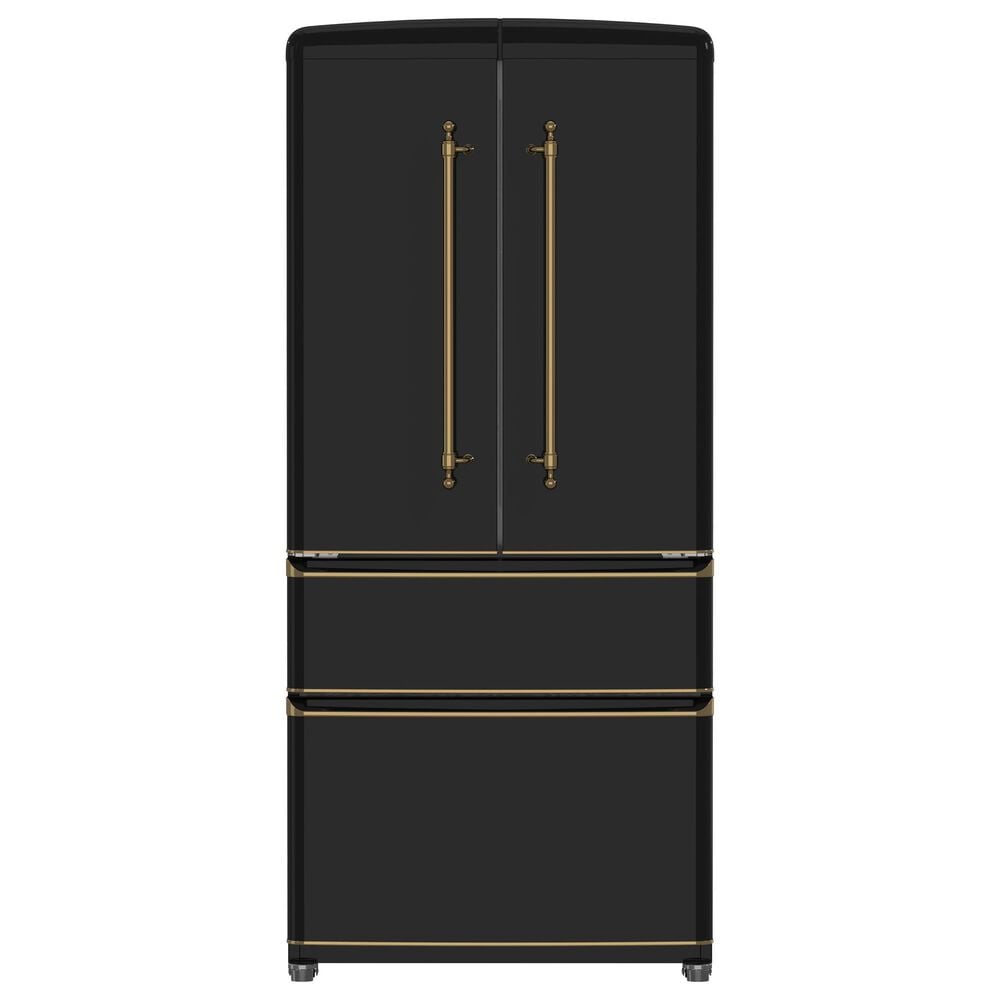Forno Luigi 18 Cu. Ft. French Door Refrigerator with Antique Brass Handles in Black, , large