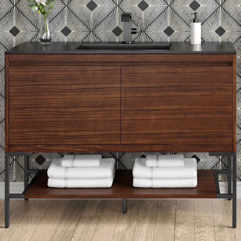 James Martin Vanities Mantova 47.3&quot; Single Vanity in Mid-Century Walnut with 3 cm Charcoal Black Composite Stone Top and Rectangular Sink, , large