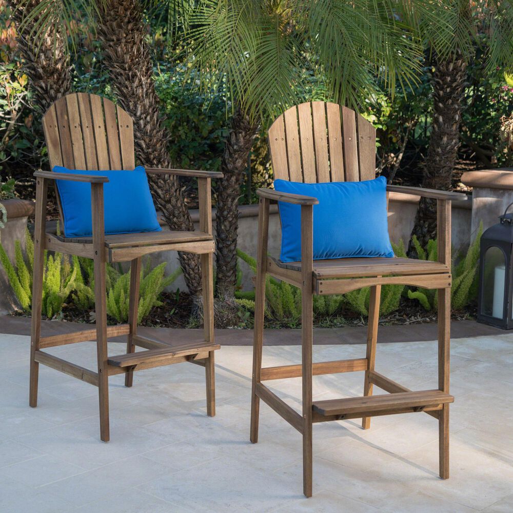 Hearth and Haven Outdoor Acacia Wood Adirondack Barstool in Natural Stained (Set of 2), , large