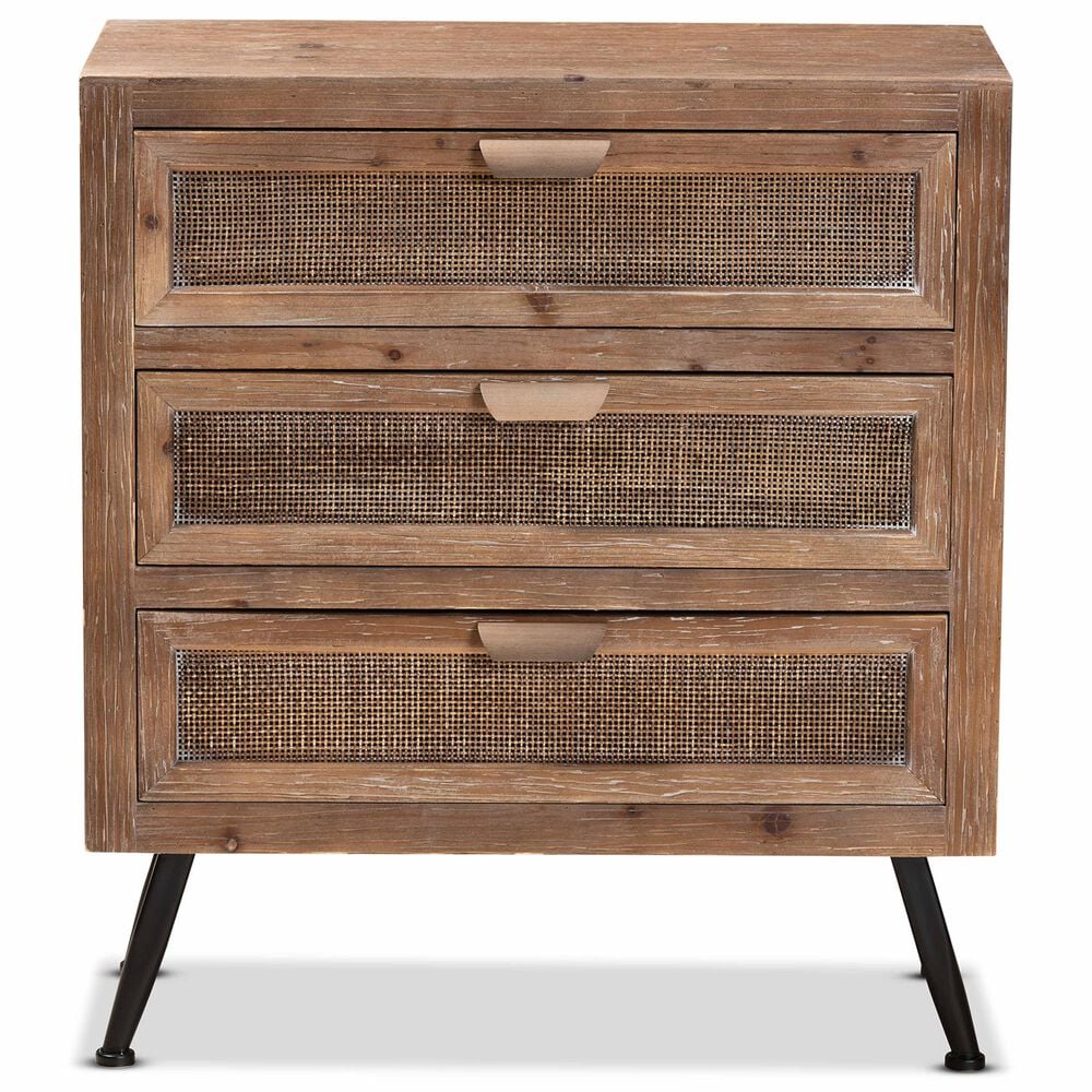 Baxton Studio Calida 3-Drawer Storage Cabinet in Whitewashed Natural Brown and Black, , large