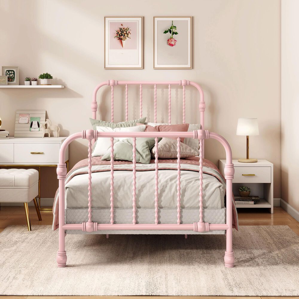 Furniture of America Wren Twin Spindle Kids Bed in Pink, , large