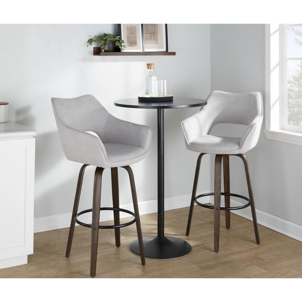 LumiSource Mustang 30" Swivel Bar Stool with Grey Fabric Upholstery in Glazed Walnut and Black (Set of 2), , large
