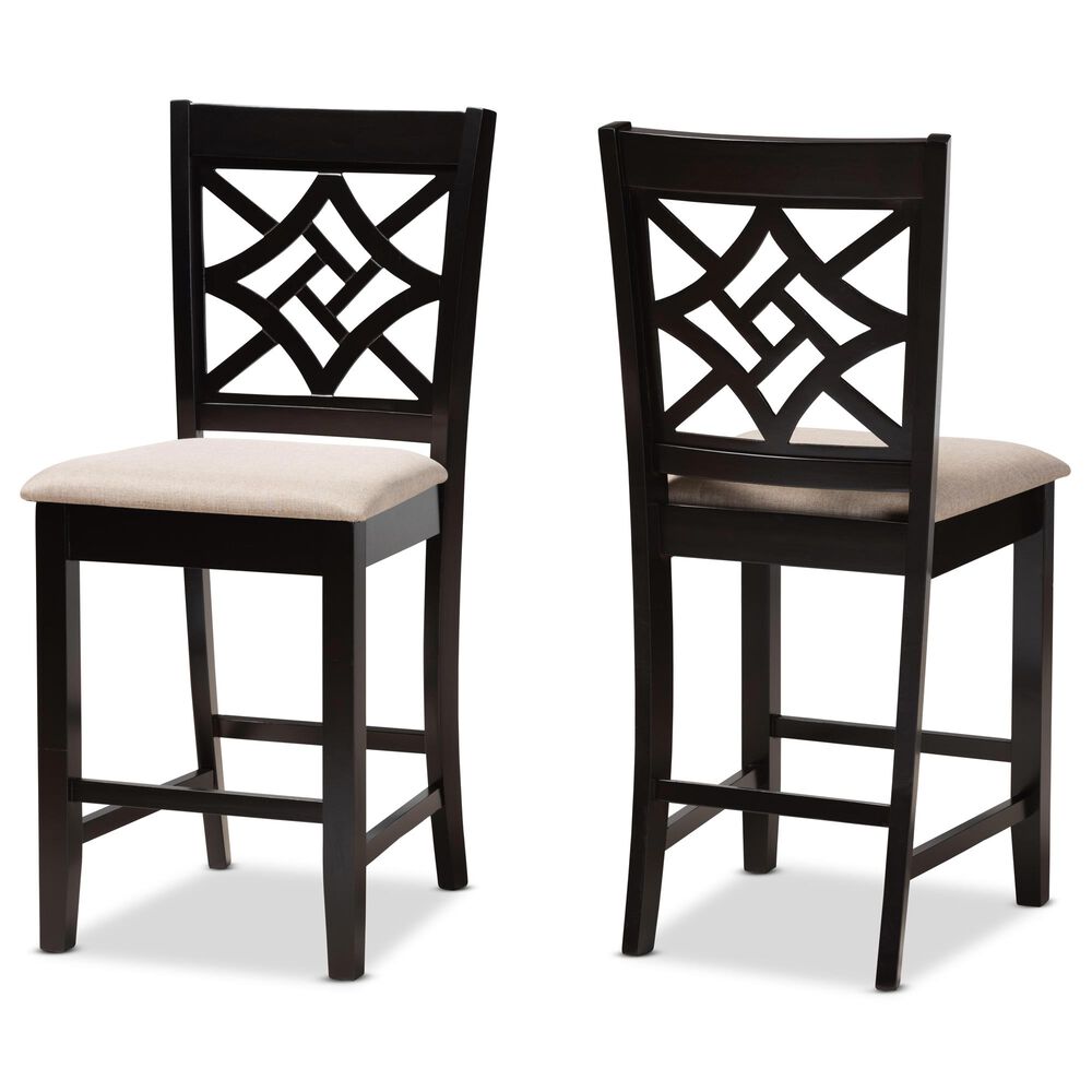 Baxton Studio Nicolette Counter Stool in Sand/Dark Brown (Set of 2), , large