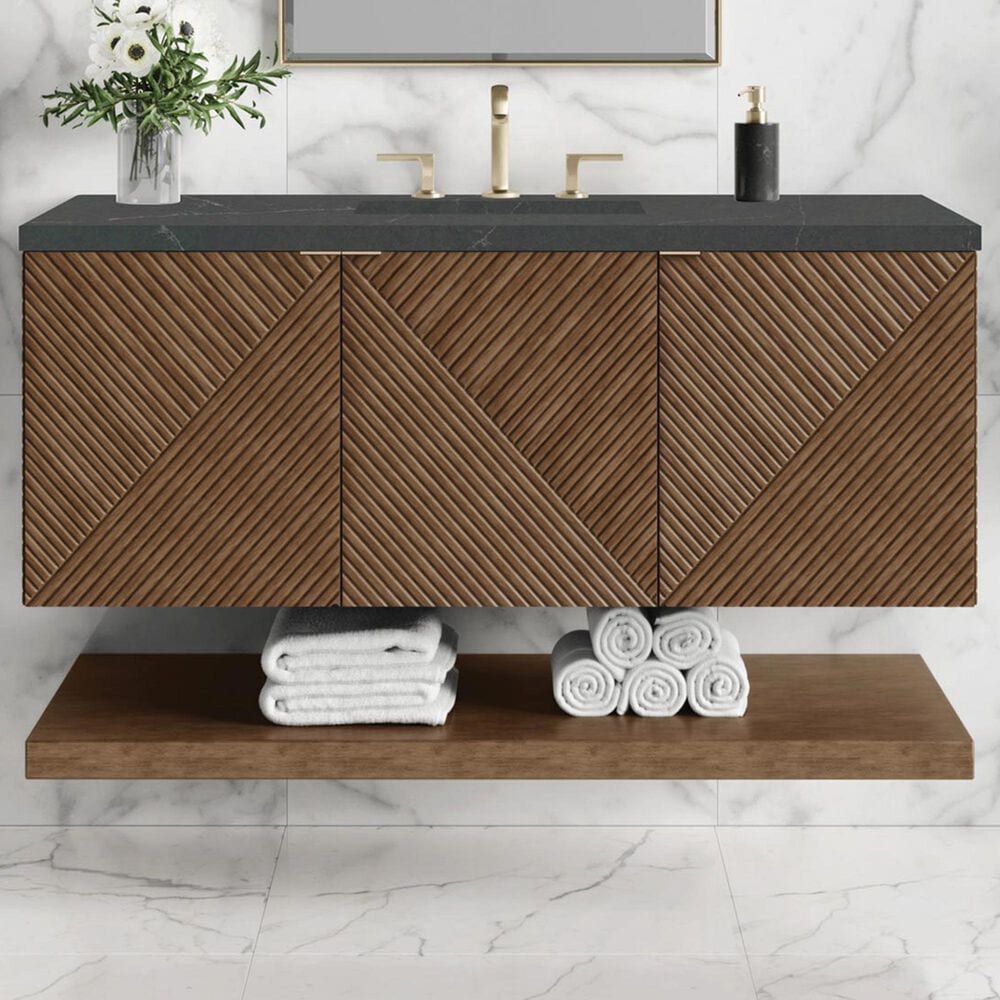James Martin Vanities Marcello 48&quot; Single Bathroom Vanity in Chestnut with 3 cm Charcoal Soapstone Quartz Top and Rectangular Sink, , large