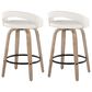 LumiSource Grotto Swivel Counter Stool with White Faux Leather Upholstery in Whitewashed Wood and Black (Set of 2), , large