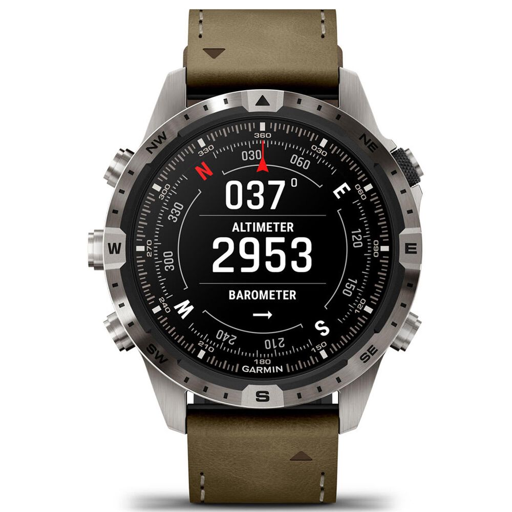 Garmin MARQ 2 Adventurer AMOLED Smartwatch Silver Grade 5 Titanium Bezel Case with Brown Leather Band, , large