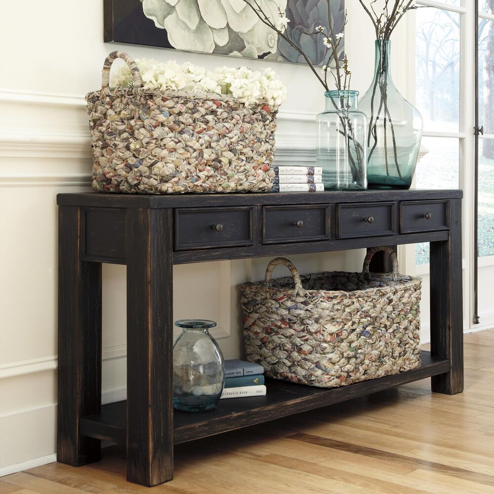 Ashley Gavelston 4-Drawer Sofa Table in Black, , large