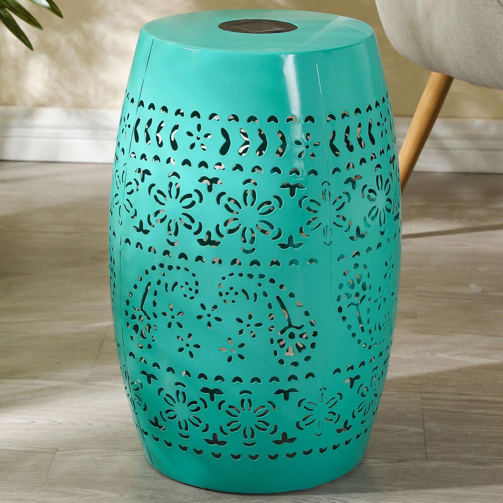 Hearth and Haven Outdoor Side Table with Built-In Solar Battery in Teal, , large