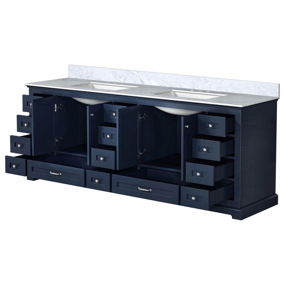 Lexora Home Dukes 84&quot; Double Bathroom Vanity in Navy Blue with 2 cm White Carrara Marble Top and Rectangular Sinks, , large