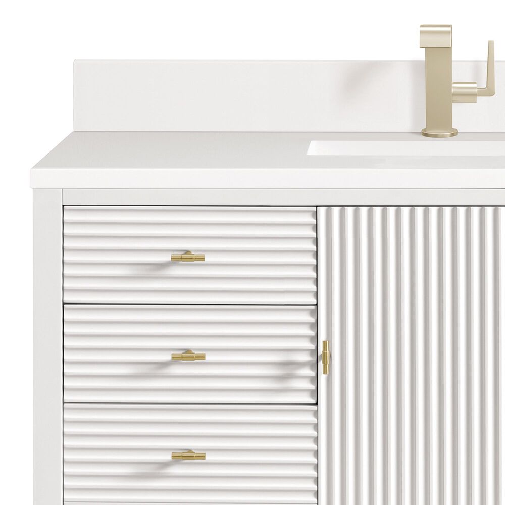 James Martin Vanities Myrrin 48&quot; Vanity in Bright White with Single Hole and 3 cm White Zeus Quartz Top &amp; Backsplash, , large