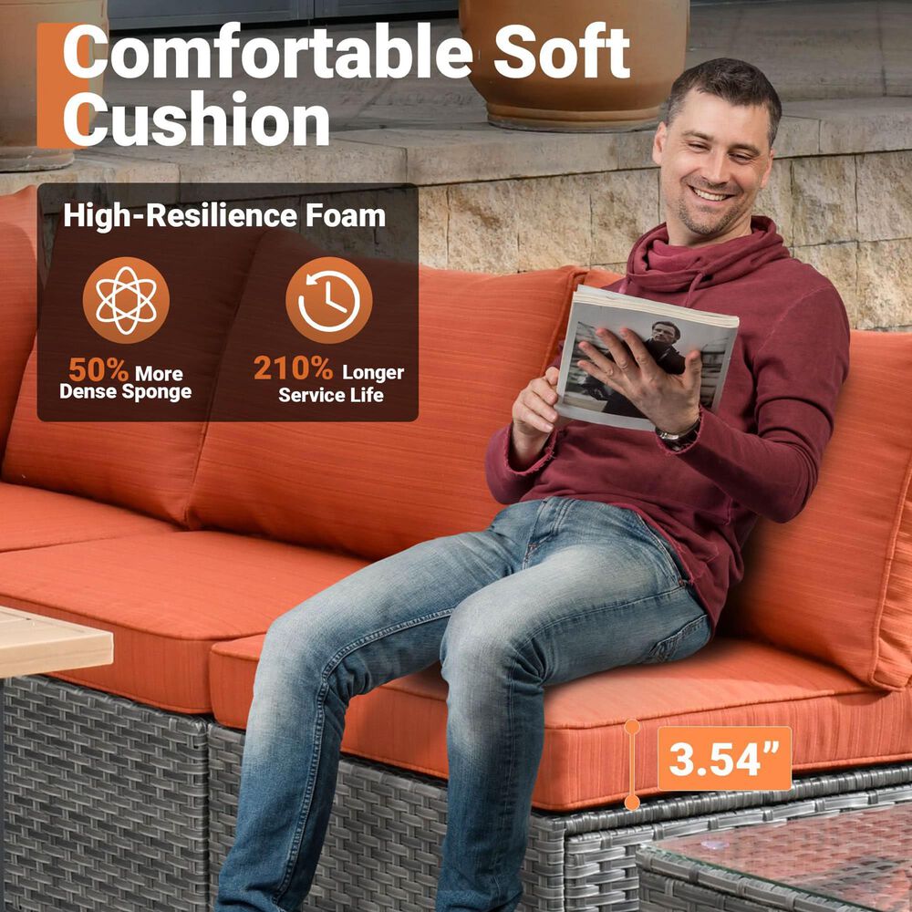 HOMLUX 5-Piece Patio Conversation Set with Two Ottomans in Orange Red, , large