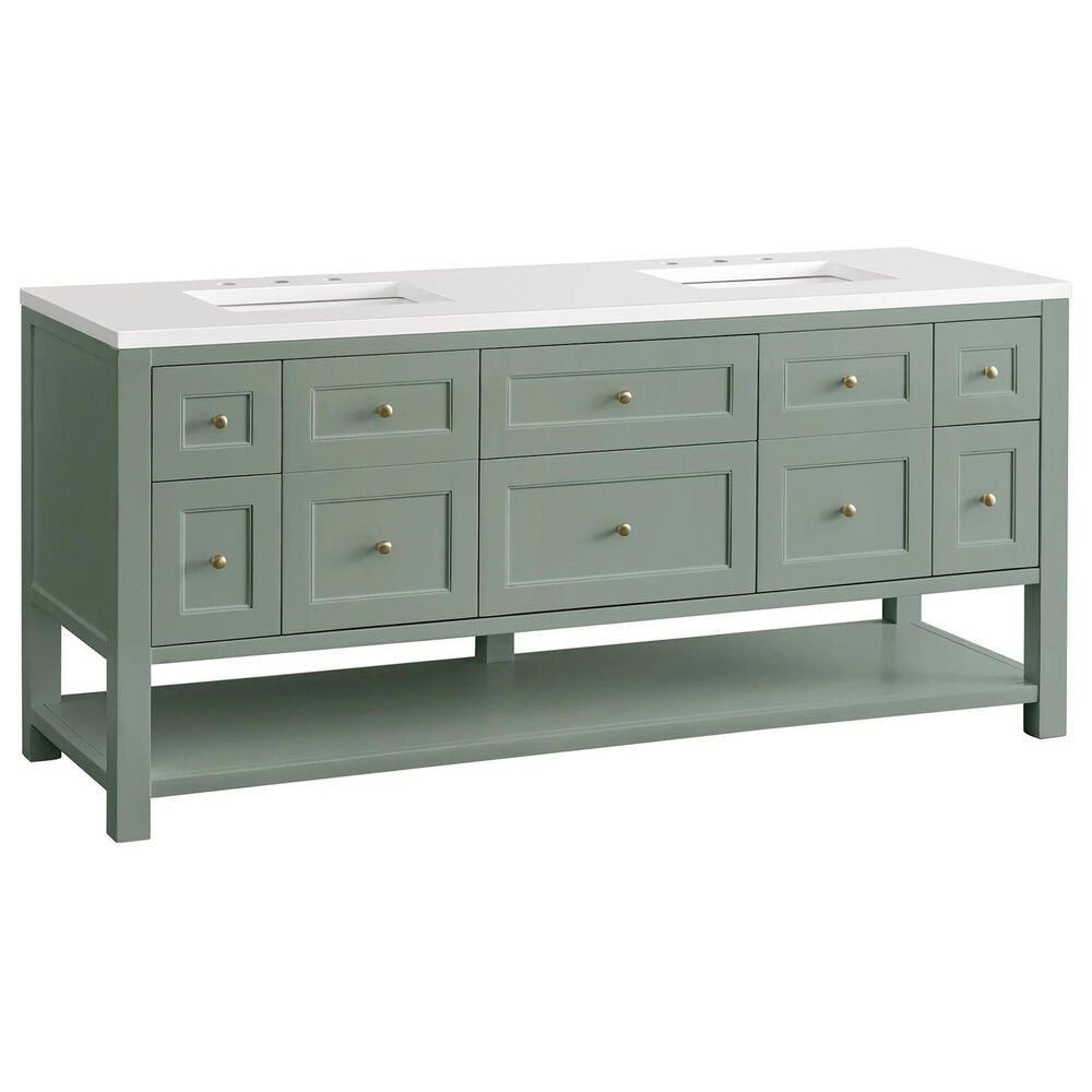 James Martin Vanities Breckenridge 72" Double Bathroom Vanity in Smokey Celadon with 3 cm White Zeus Quartz Top and Rectangular Sinks, , large