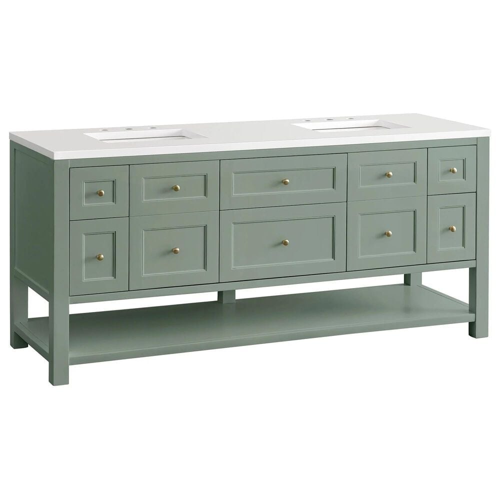 James Martin Vanities Breckenridge 72" Double Bathroom Vanity in Smokey Celadon with 3 cm White Zeus Quartz Top and Rectangular Sinks, , large