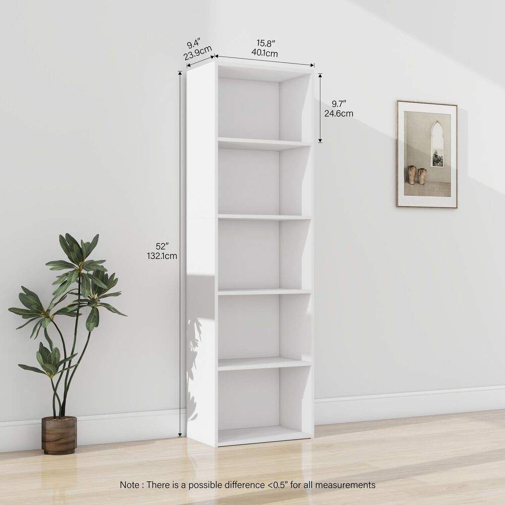 HOMLUX 5-Tier Reversible Bookshelf with Decorative Open Shelves in White, , large