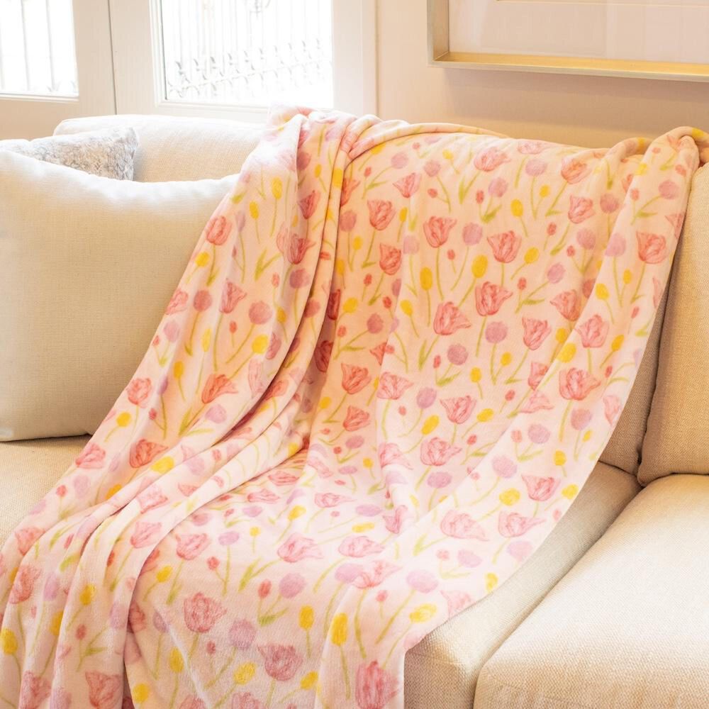 The Royal Standard 50&quot; x 60&quot; Tulip Fields Throw in Pink, Purple and Yellow, , large