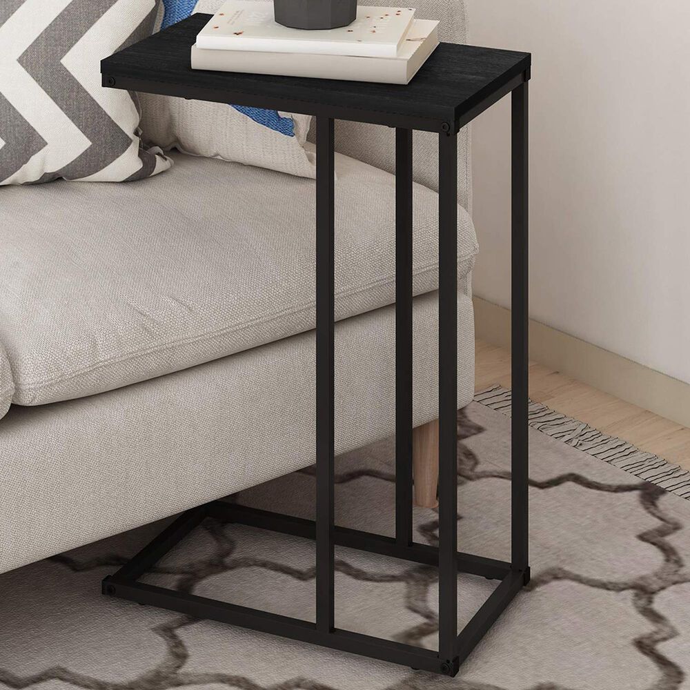 HOMLUX C Shaped Side Table in Americano and Black, , large