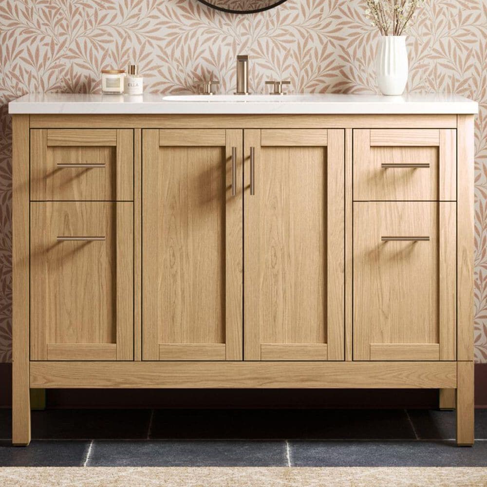 Kohler Hadron 48" Single Bathroom Vanity in Light Oak with 3 cm Bianco Bella Quartz Top and Oval Sink, , large