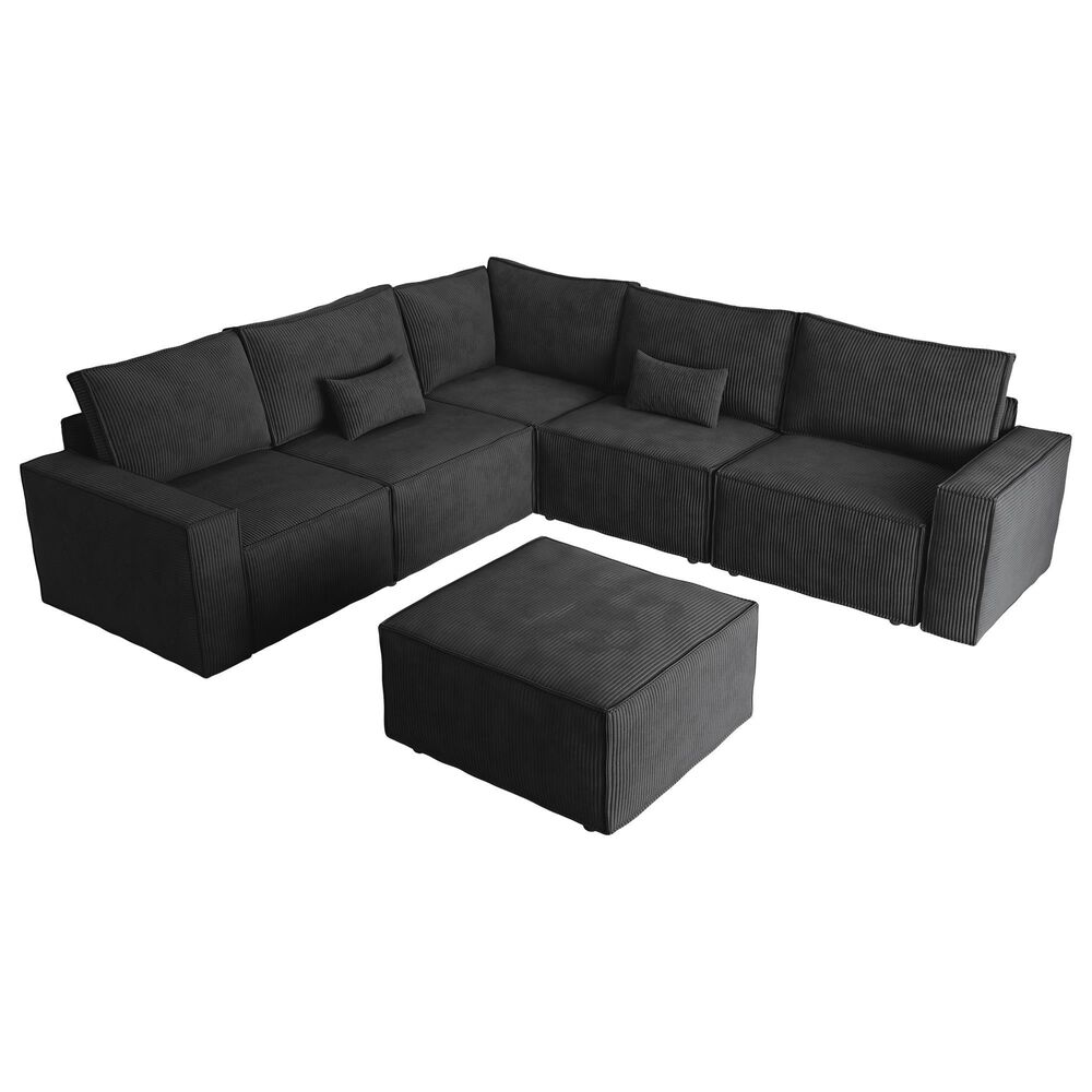 HOMLUX 6-Piece Sectional Sofa in Black, , large
